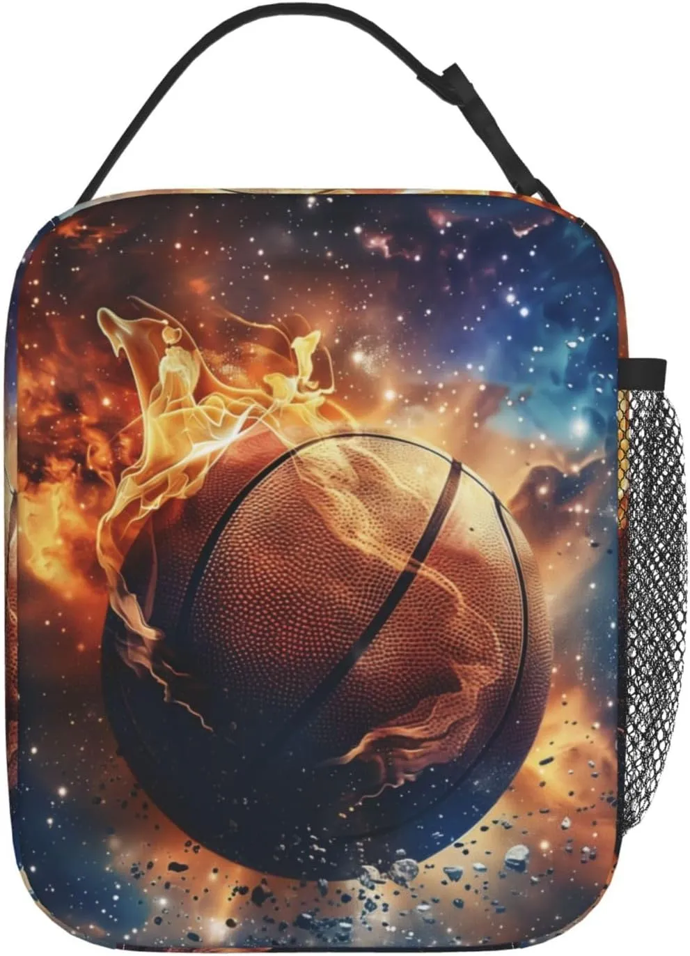 Insulated Lunch Box for Boys Girls Basketball Lunch Box for Work,Picnic,School,Travel,Hiking,Beach or Fishing Polyester Sport American Flag Basketball Theme Lunch Bag