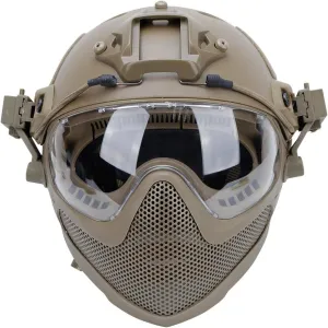 Integrated Tactical Airsoft Painball Full Face Protection, PJ Helmet F22, with Removable Steel Mesh Mask and Goggles