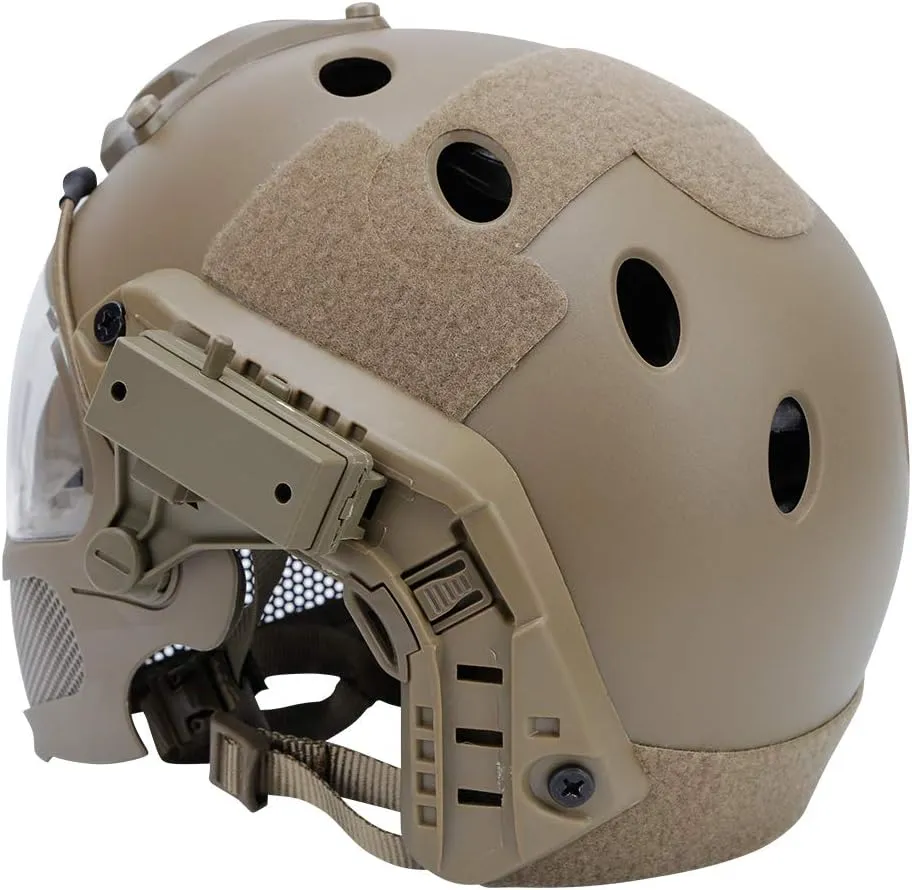 Integrated Tactical Airsoft Painball Full Face Protection, PJ Helmet F22, with Removable Steel Mesh Mask and Goggles