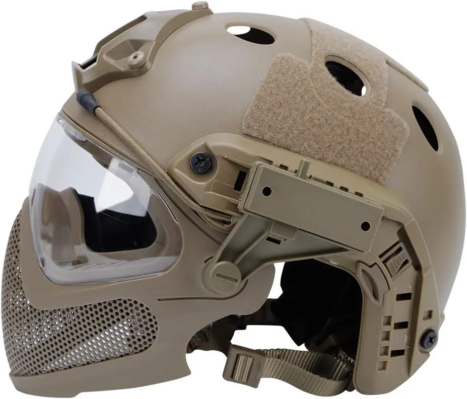 Integrated Tactical Airsoft Painball Full Face Protection, PJ Helmet F22, with Removable Steel Mesh Mask and Goggles