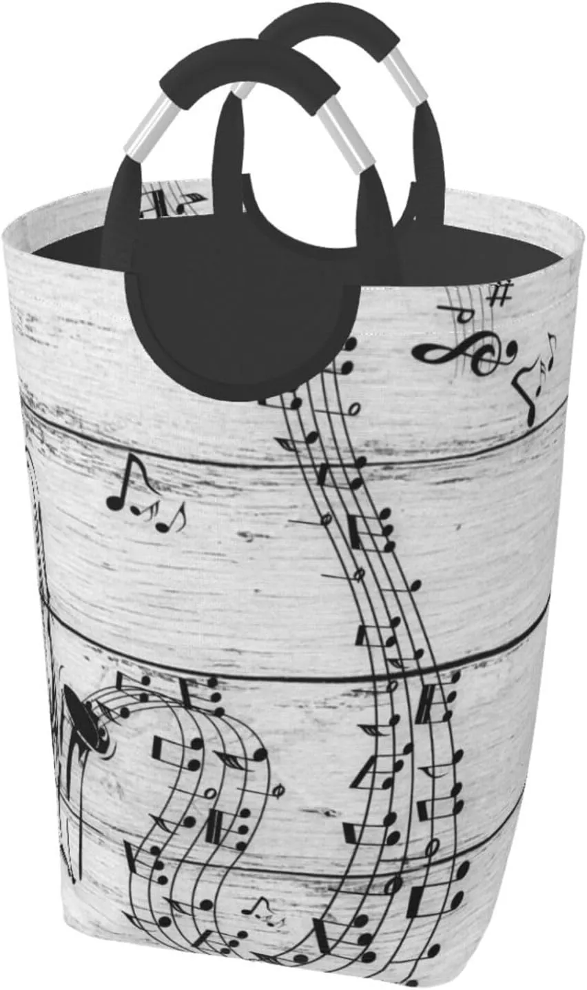 Interesting Music Notation Dirty Clothes Storage Bag, () Foldable Waterproof Laundry Basket, Aluminum Handle Family Large Laundry Basket
