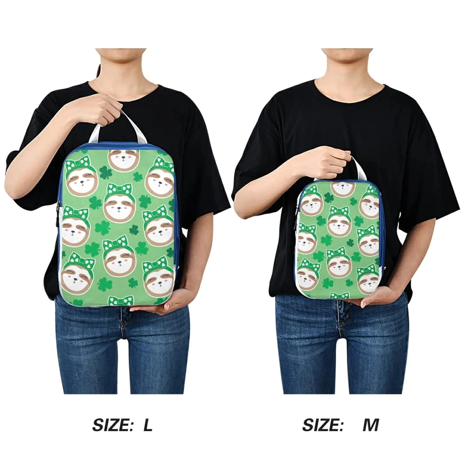 Irish Sloth Seamless Shamrock Clovers Lucky Leaves Saint Patrick 3 Piece set Cubes Expandable Adjustable Luggage Packing Bags, Ultralight Organizer Accessories Travel Suitcase Compressible Bags
