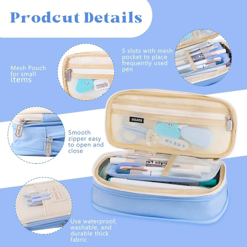 iSuperb Foldable Pencil Case Zipper Big Capacity Aesthetic Canvas Pencil Pouch Compartments Stationery Organizers Pen Bag for Kids Girls Boys Teen Child Student School Supplies Makeup Bags