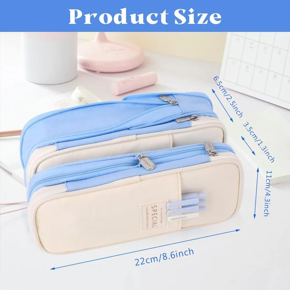 iSuperb Foldable Pencil Case Zipper Big Capacity Aesthetic Canvas Pencil Pouch Compartments Stationery Organizers Pen Bag for Kids Girls Boys Teen Child Student School Supplies Makeup Bags
