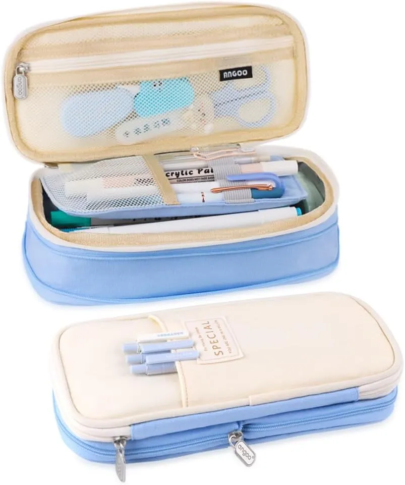 iSuperb Foldable Pencil Case Zipper Big Capacity Aesthetic Canvas Pencil Pouch Compartments Stationery Organizers Pen Bag for Kids Girls Boys Teen Child Student School Supplies Makeup Bags