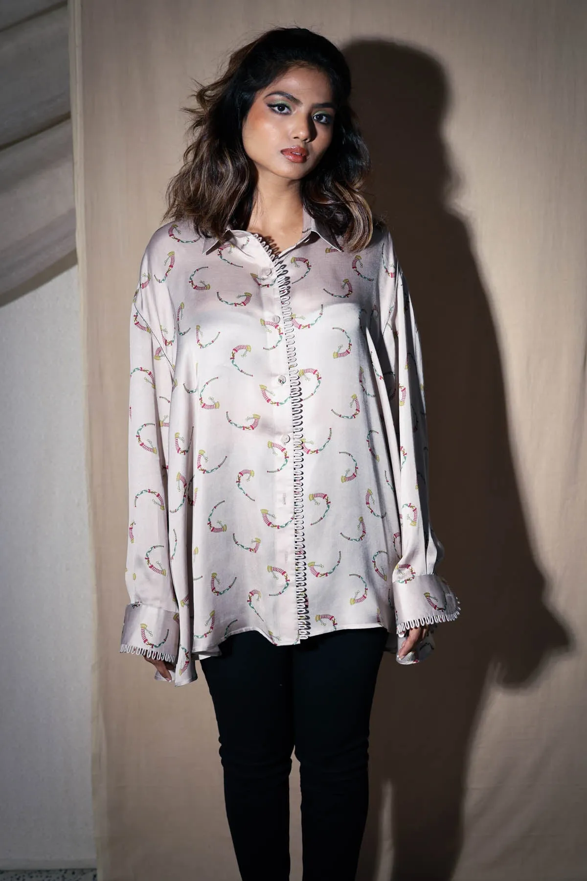 Ivory Printed Oversized Shirt