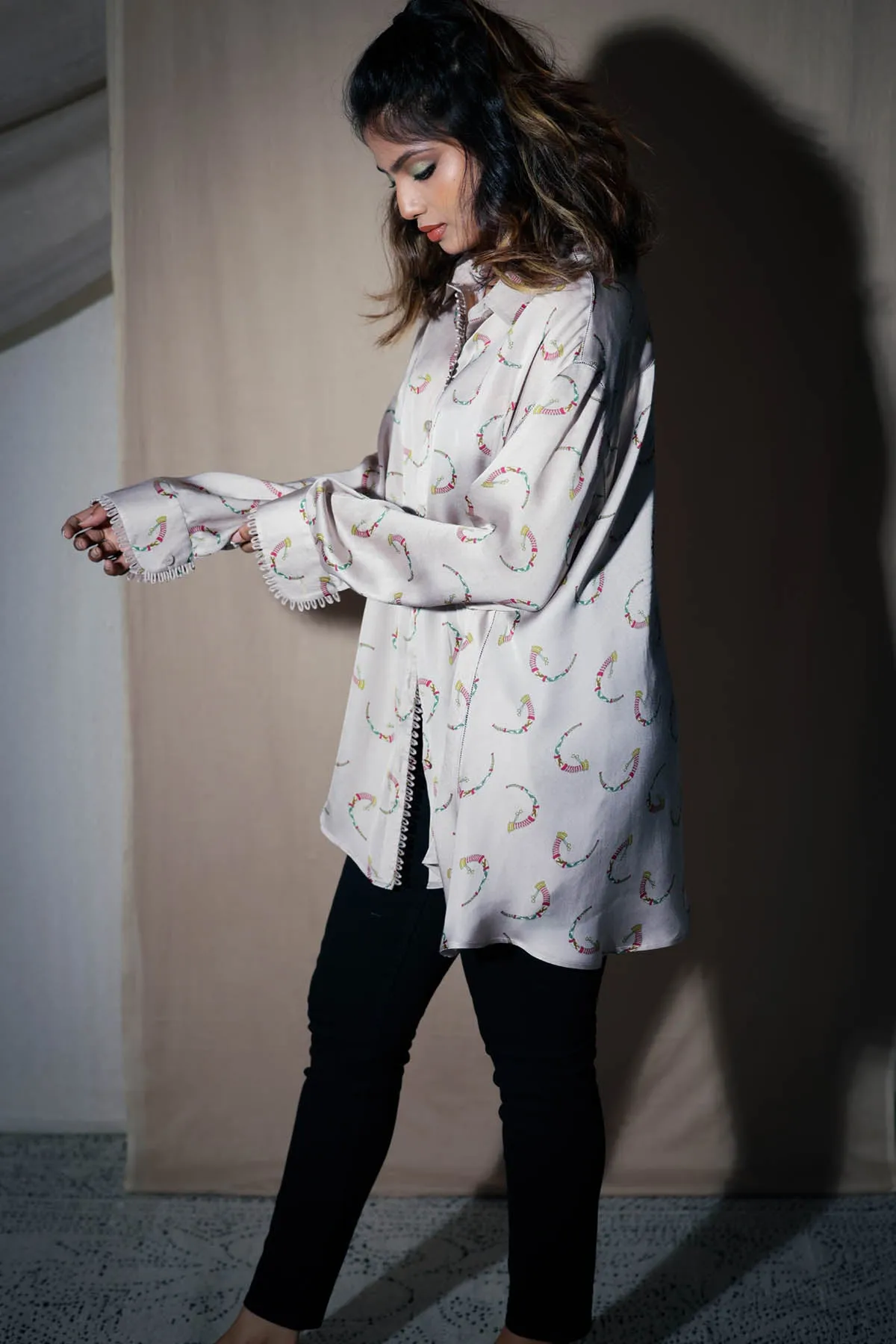 Ivory Printed Oversized Shirt