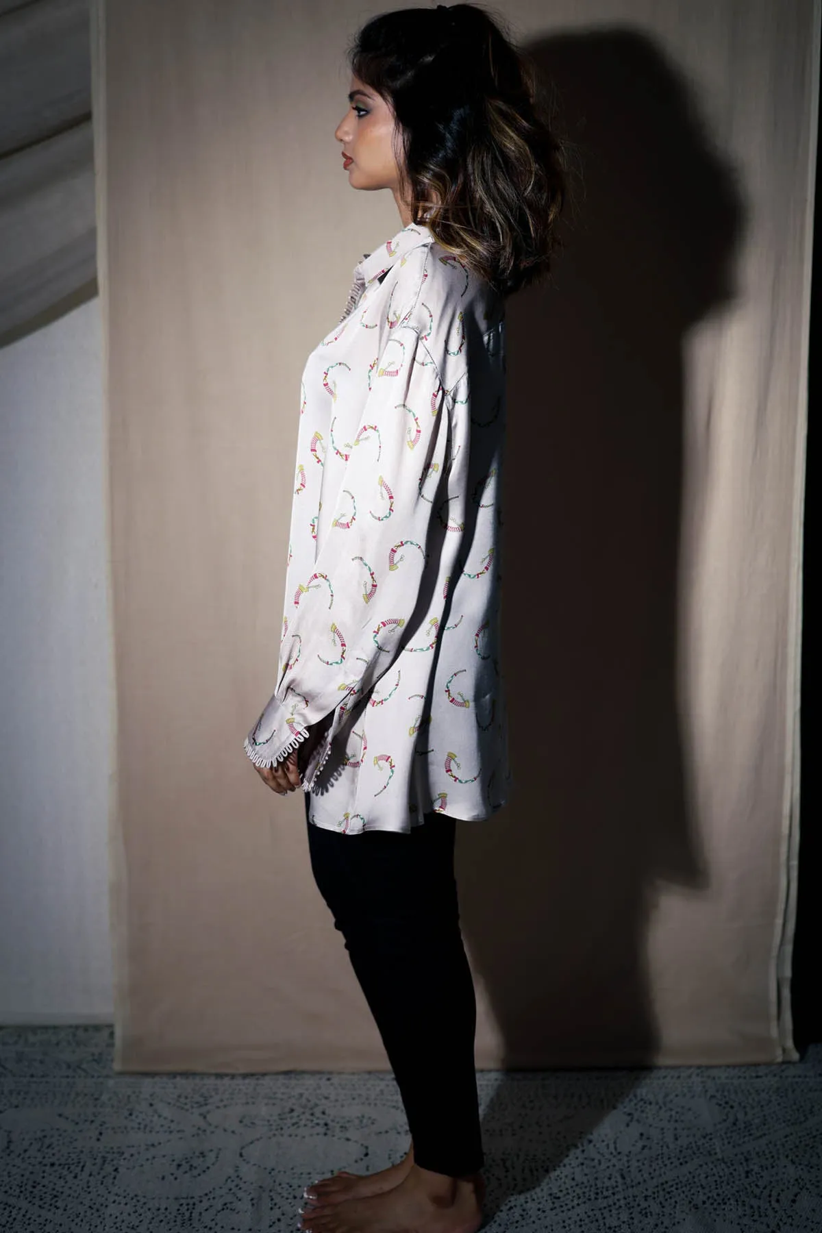 Ivory Printed Oversized Shirt