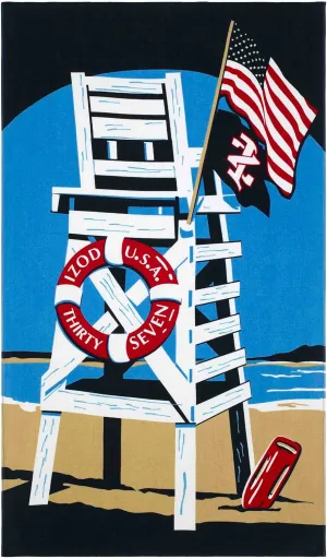 IZOD - Beach Towel, Soft & Absorbent Cotton Sheared Velour, Printed Beach Accessories, Dorm Room Essentials (Lifeguard Chair Collection, 40" x 70")