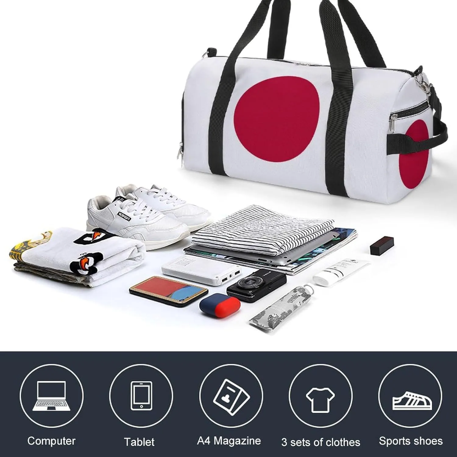 Japan Flag Duffel Bag for Men Women with Shoe Compartment Weekender Tote