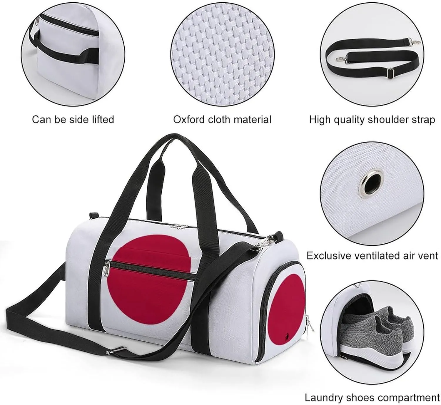 Japan Flag Duffel Bag for Men Women with Shoe Compartment Weekender Tote