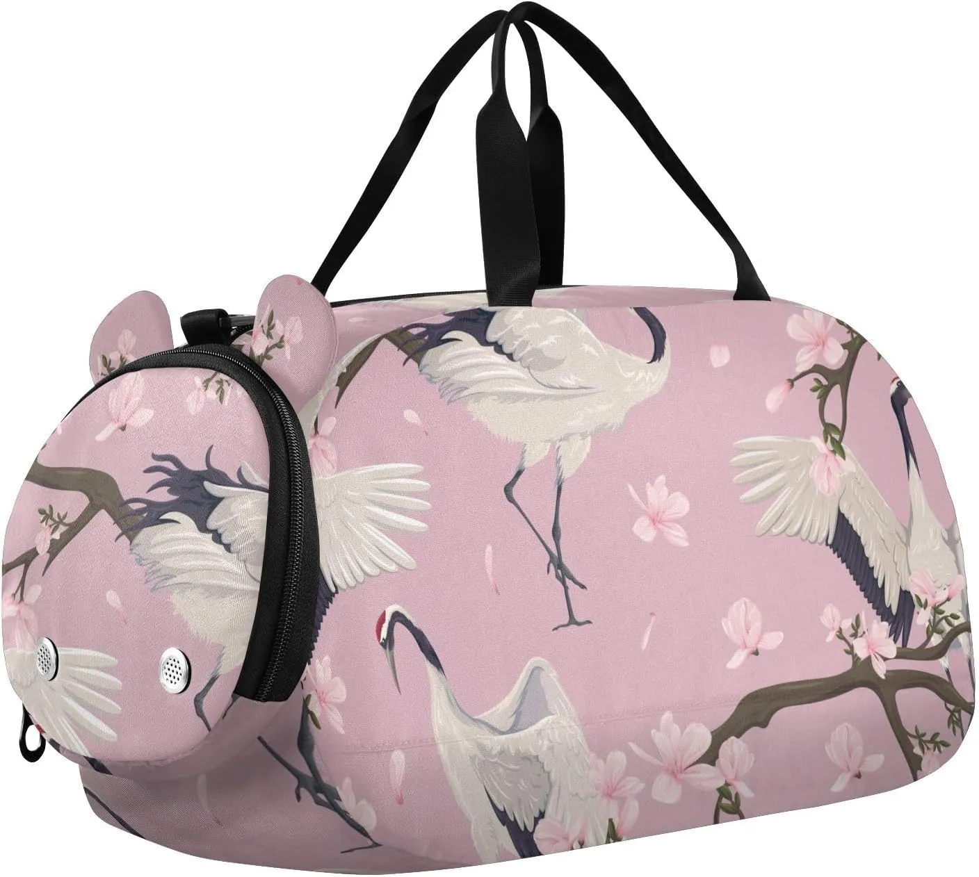 Japanese Cranes Pink Magnolia Flowers Duffel Bags for Boys Small Gym Bags for Teens Dance Bag for Girls