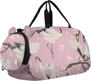 Japanese Cranes Pink Magnolia Flowers Duffel Bags for Boys Small Gym Bags for Teens Dance Bag for Girls