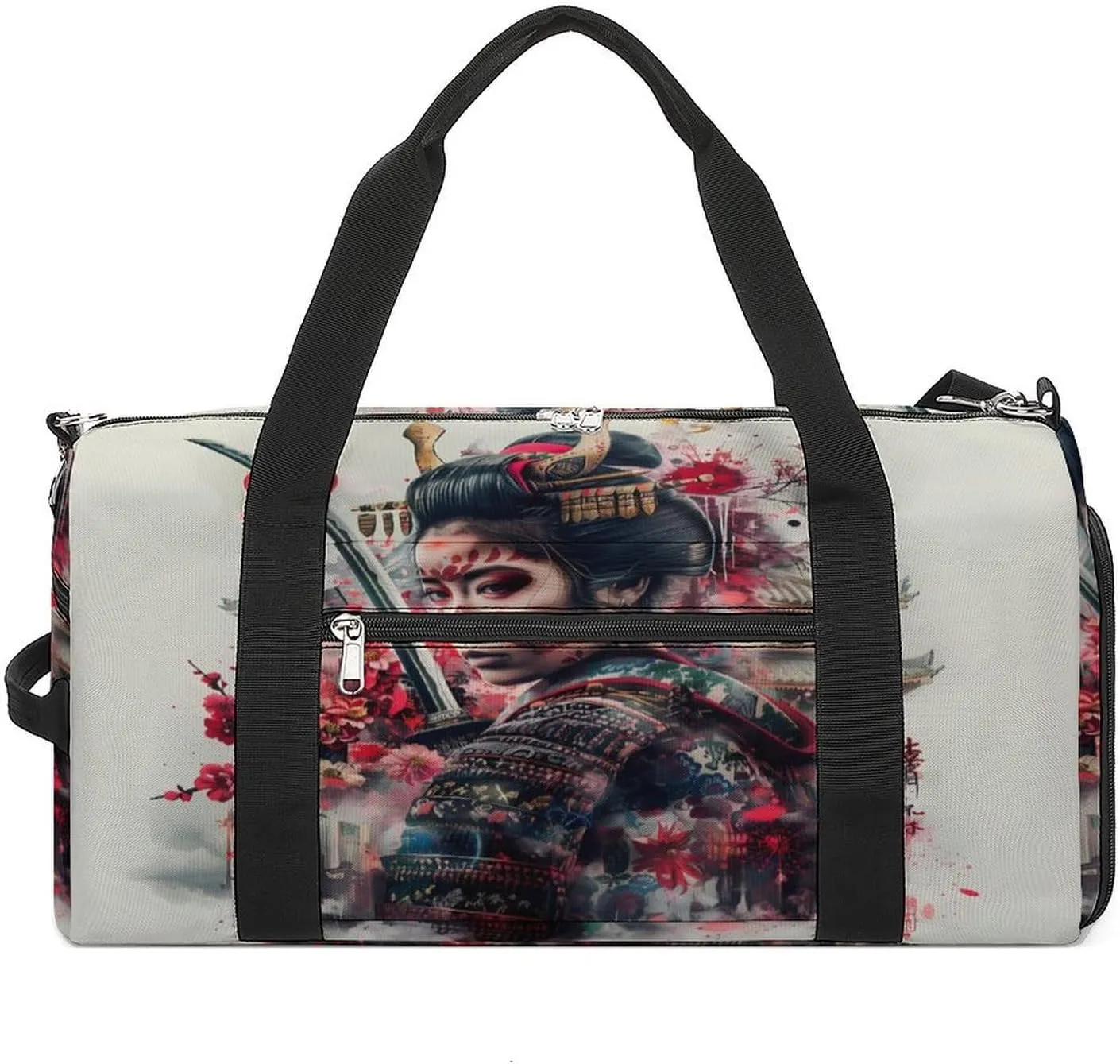 Japanese Geisha Woman Warrior Travel Gym Bag Sport Workout Duffel Bags with Compartments And Side Pocket