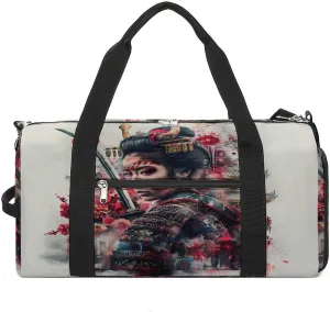 Japanese Geisha Woman Warrior Travel Gym Bag Sport Workout Duffel Bags with Compartments And Side Pocket