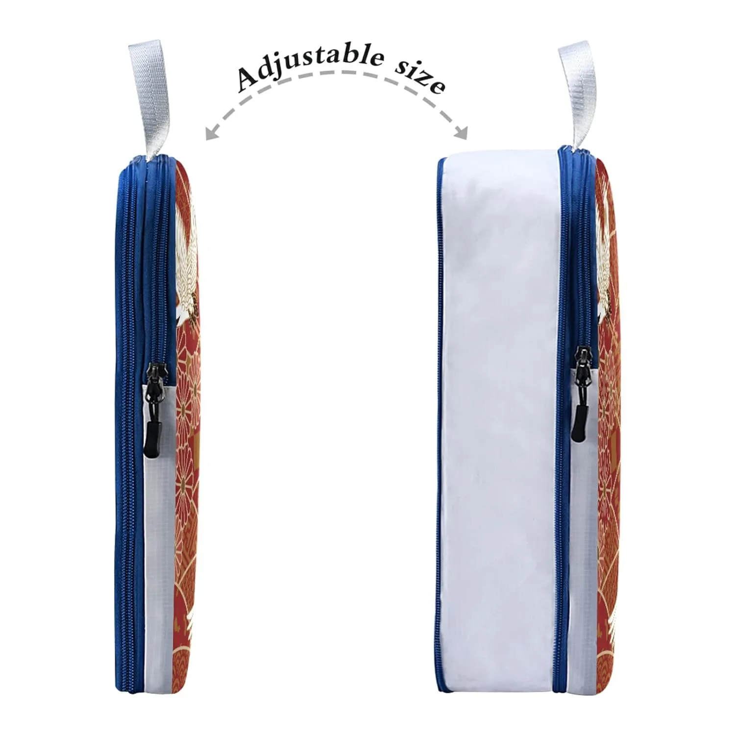 Japanese Traditional Waves Two White Cranes Chrysanthemum Flowers 3 Piece set Cubes Expandable Adjustable Luggage Packing Bags, Ultralight Organizer Accessories Travel Suitcase Compressible Bags