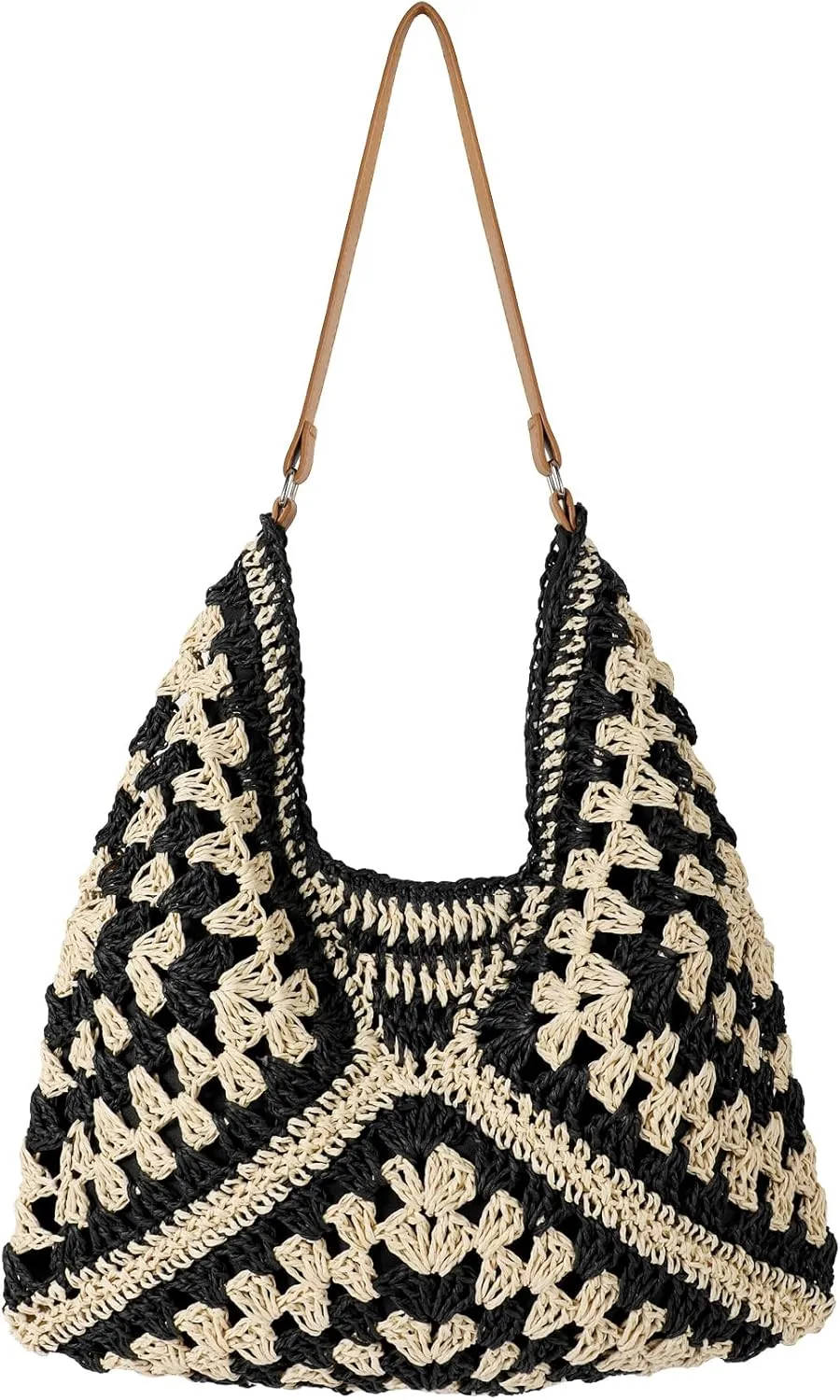 JASGOOD Straw Beach Bag for Women Handmade Woven Beach Bag Summer Shoulder Handbags for Vacation