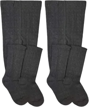 Jefferies Socks Girls Cable and Rib Dress School Uniform Tights 2 Pack