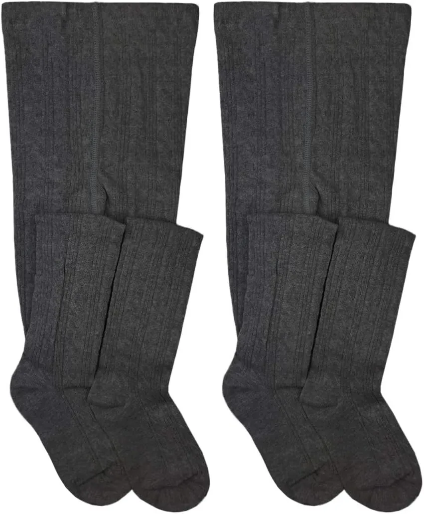 Jefferies Socks Girls Cable and Rib Dress School Uniform Tights 2 Pack