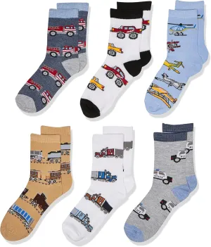 Jefferies Socks Little Boys Trains Trucks Cars Pattern Crew Socks 6 Pack