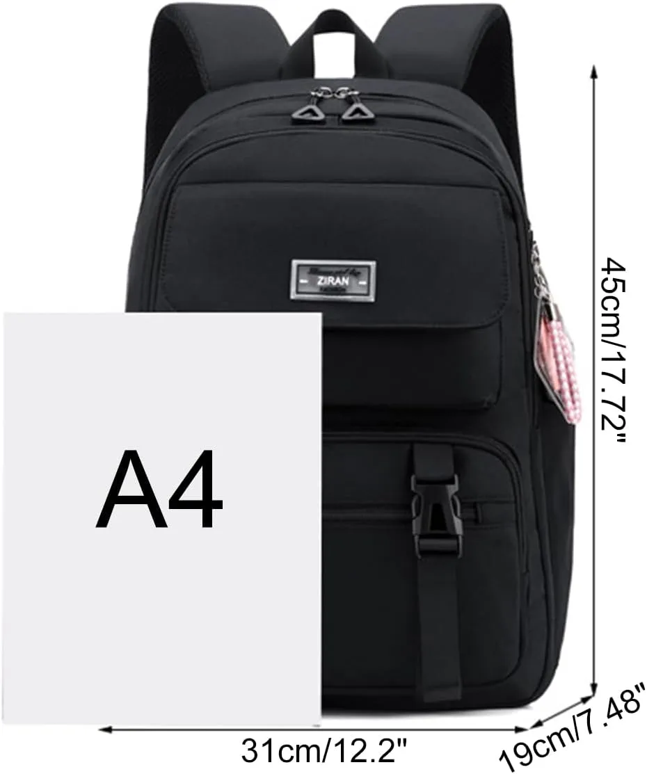 JiaYou Teen Girls Casual Backpack High Middle School Daypack Women Daily Travel Laptop Bag (2# Black, 26 Liters)