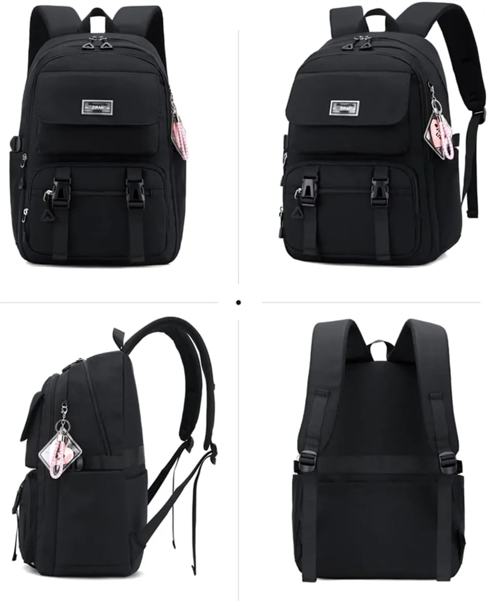 JiaYou Teen Girls Casual Backpack High Middle School Daypack Women Daily Travel Laptop Bag (2# Black, 26 Liters)