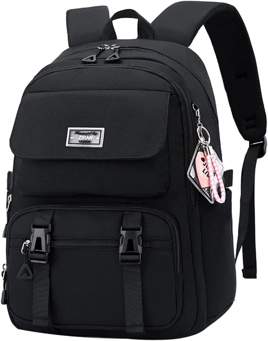 JiaYou Teen Girls Casual Backpack High Middle School Daypack Women Daily Travel Laptop Bag (2# Black, 26 Liters)