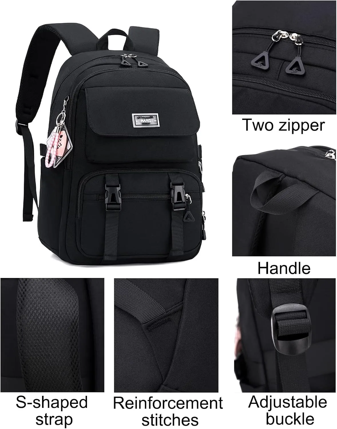 JiaYou Teen Girls Casual Backpack High Middle School Daypack Women Daily Travel Laptop Bag (2# Black, 26 Liters)