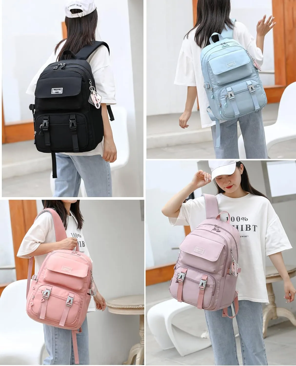 JiaYou Teen Girls Casual Backpack High Middle School Daypack Women Daily Travel Laptop Bag (2# Black, 26 Liters)
