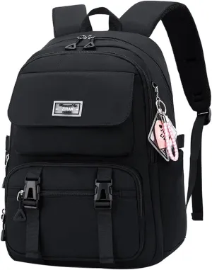 JiaYou Teen Girls Casual Backpack High Middle School Daypack Women Daily Travel Laptop Bag (2# Black, 26 Liters)