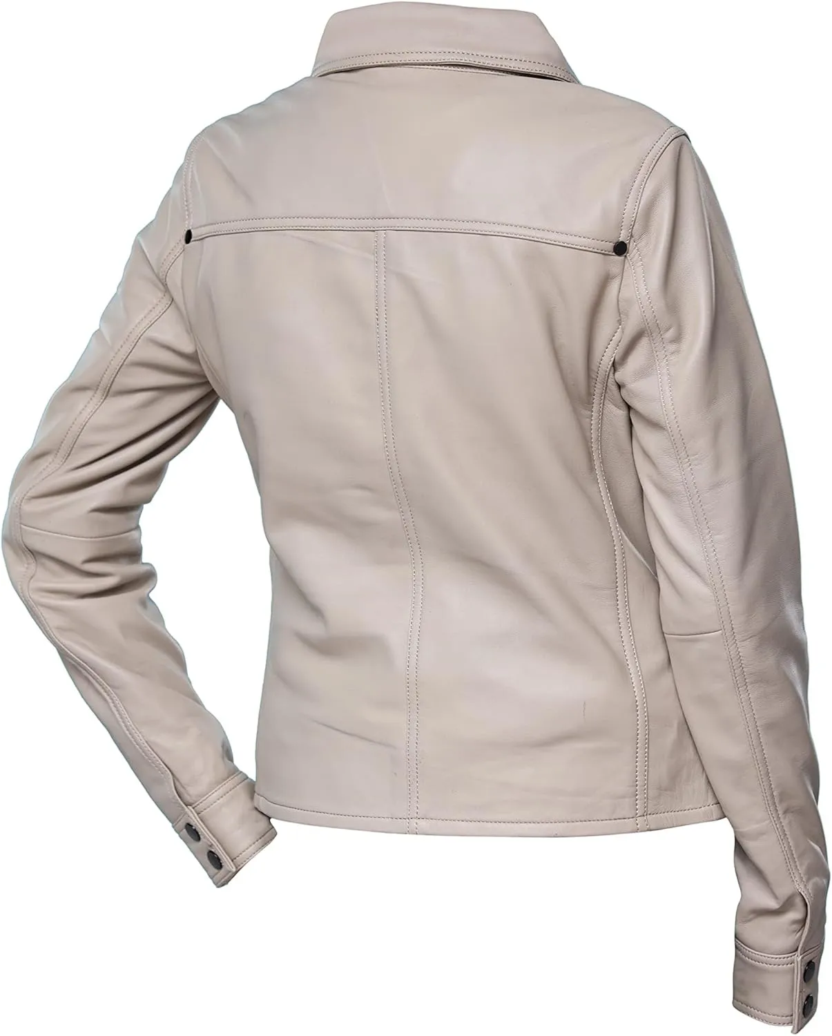 Jild Womens Button Front Lambskin Leather Jacket Shacket - Casual Shirt Long Sleeve Leather Jacket Women with Bust Pocket