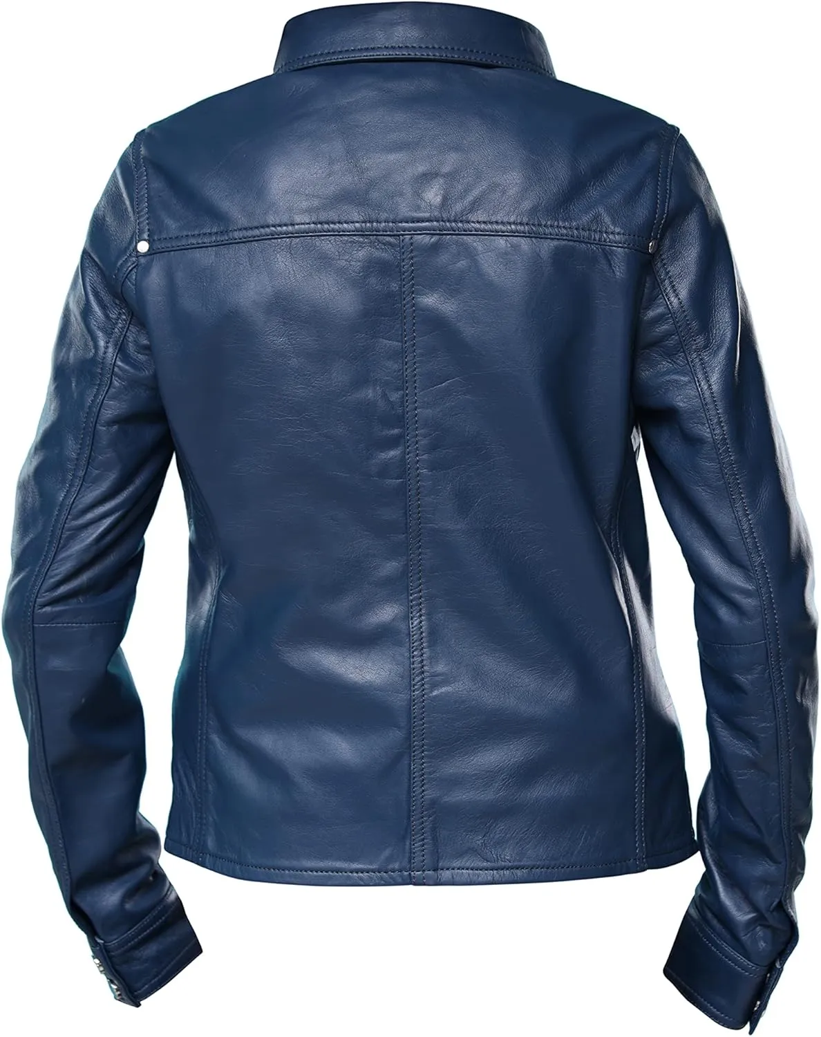 Jild Womens Button Front Lambskin Leather Jacket Shacket - Casual Shirt Long Sleeve Leather Jacket Women with Bust Pocket