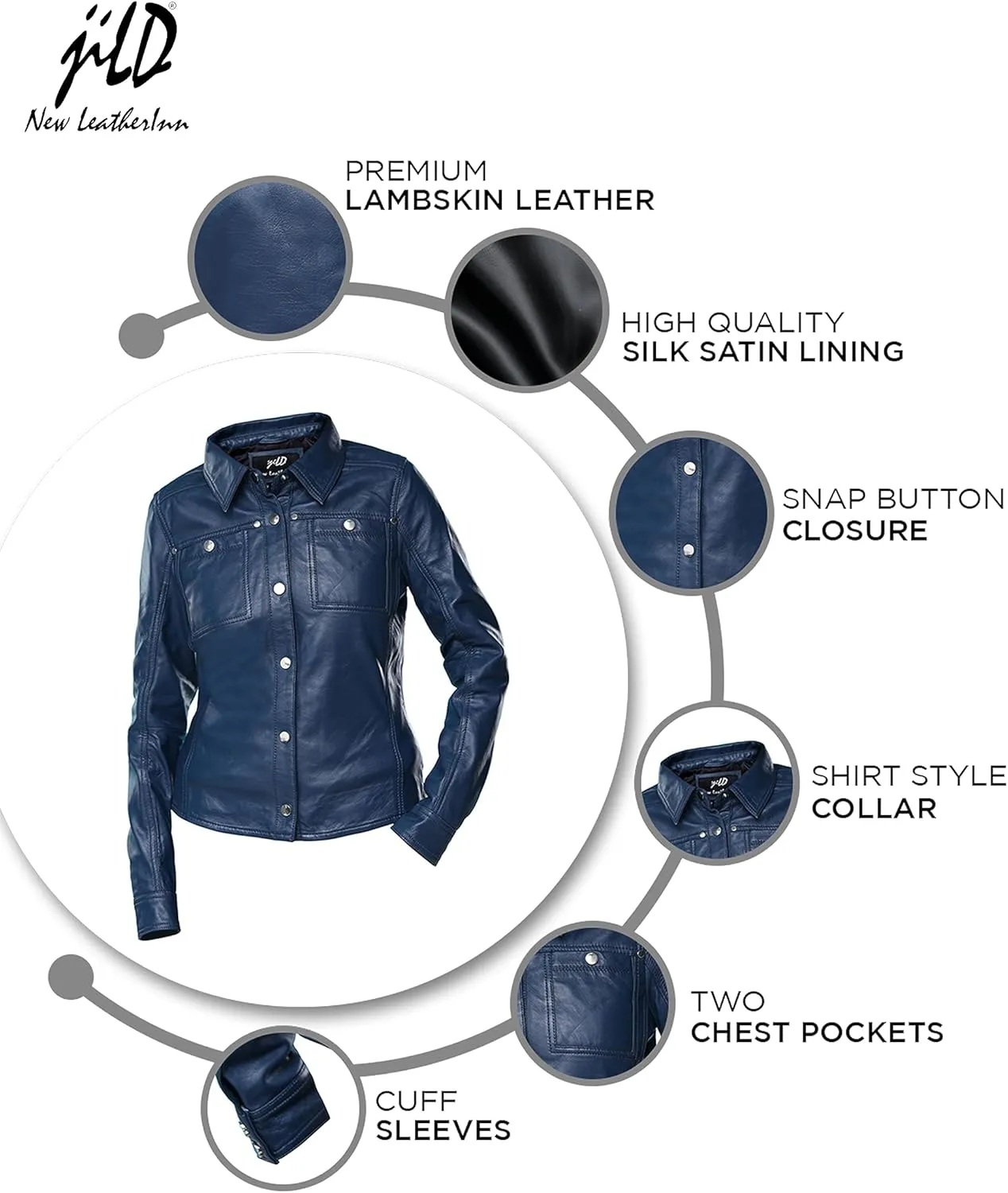 Jild Womens Button Front Lambskin Leather Jacket Shacket - Casual Shirt Long Sleeve Leather Jacket Women with Bust Pocket