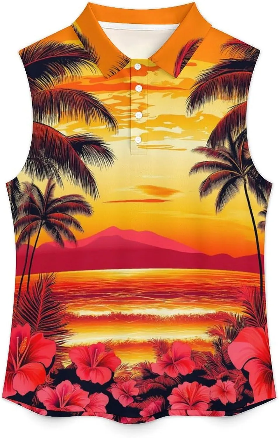 JooMeryer Women's Moisture Wicking Golf Shirt Hawaiian Surfing Flower Printed Sleeveless Athletic Shirts