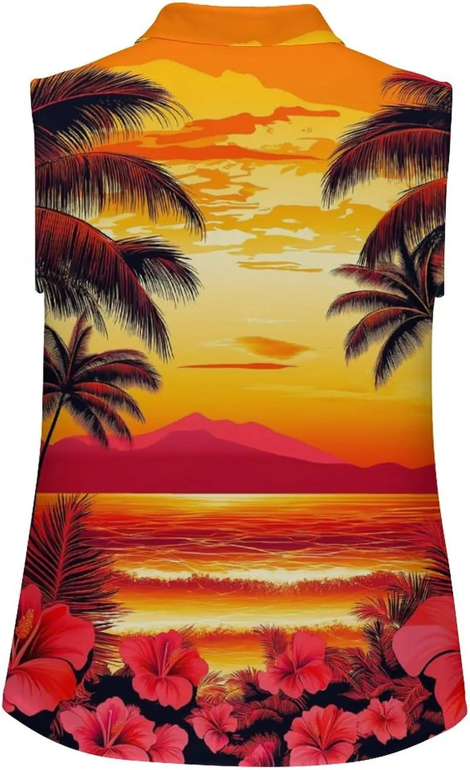 JooMeryer Women's Moisture Wicking Golf Shirt Hawaiian Surfing Flower Printed Sleeveless Athletic Shirts