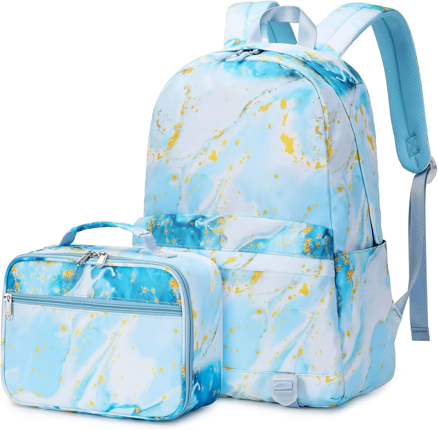 Joyfulife Girls Backpack with Lunch Box Lightweight Marble Backpack for School Primary Elementary Bookbags Set
