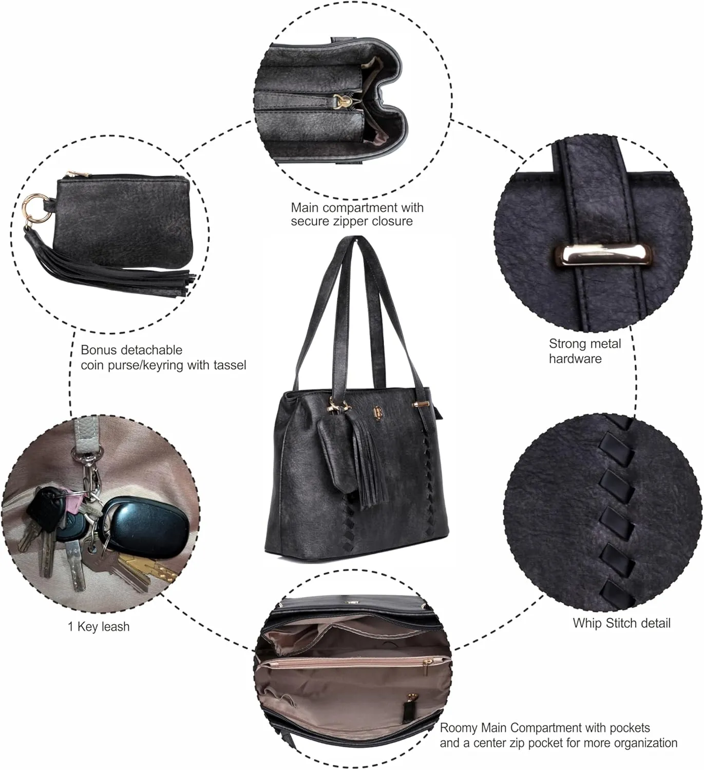 Julia Buxton Whip Stitch Vegan Leather Organizer Tote Bag