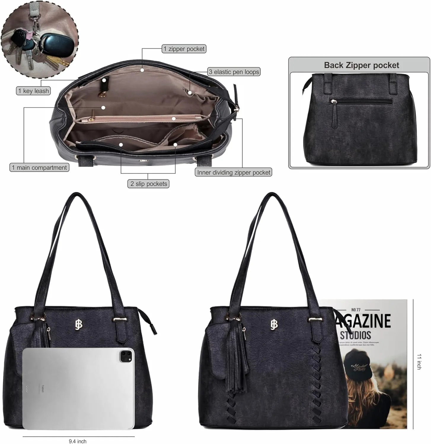 Julia Buxton Whip Stitch Vegan Leather Organizer Tote Bag
