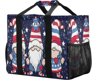 July 4th Independence Day Gnomes Foldable Travel Duffel Bag for Men Women Waterproof Weekender Overnight Carry On Tote Bag with Comfortable Handle Sports Gym Bag for Business Trips Sport Hospital