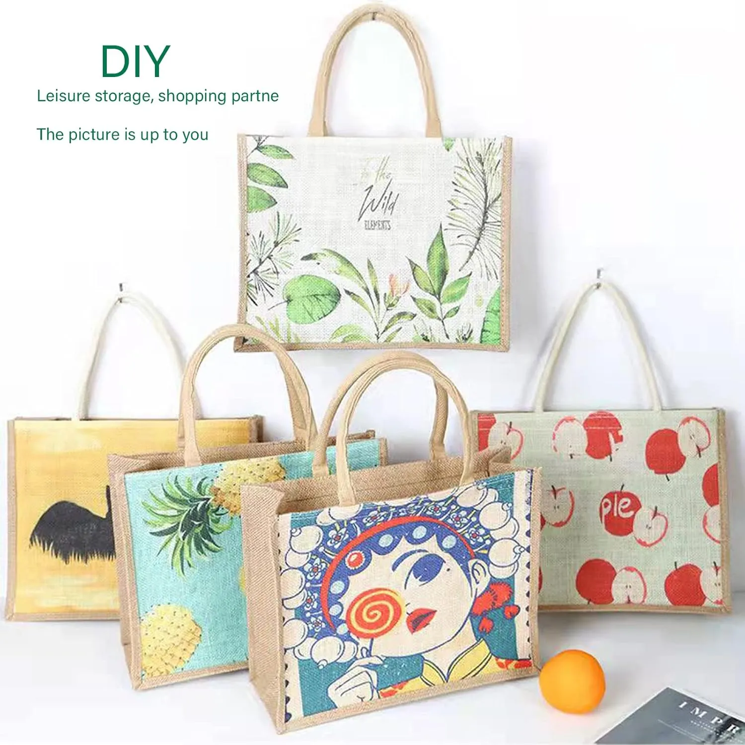 Jute tote bags with handles MEIANJUN Set of 6 Burlap Tote Bags Button Travel with Handle Grocery Bag Bridesmaid Bags Tote Bag for Beach wedding Shopping travel Arts and Crafts DIY 14.5*10.7*6.5[6pcs]