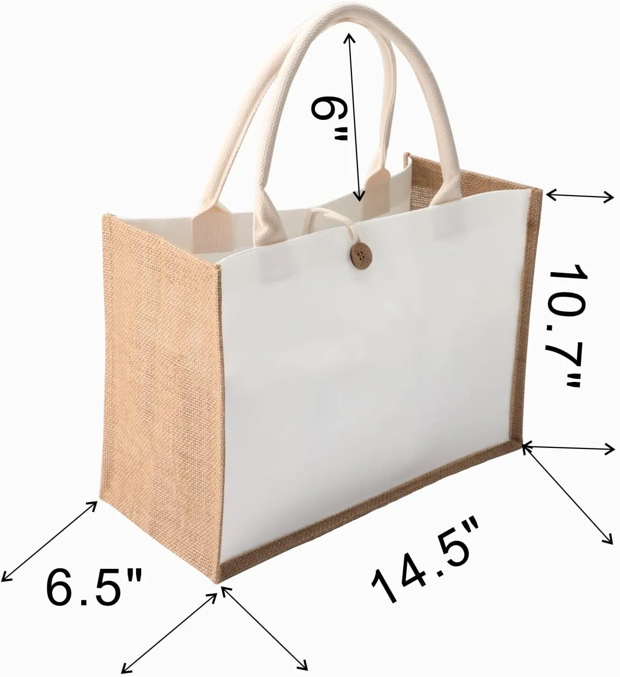 Jute tote bags with handles MEIANJUN Set of 6 Burlap Tote Bags Button Travel with Handle Grocery Bag Bridesmaid Bags Tote Bag for Beach wedding Shopping travel Arts and Crafts DIY 14.5*10.7*6.5[6pcs]