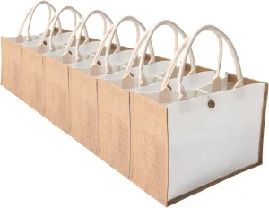 Jute tote bags with handles MEIANJUN Set of 6 Burlap Tote Bags Button Travel with Handle Grocery Bag Bridesmaid Bags Tote Bag for Beach wedding Shopping travel Arts and Crafts DIY 14.5*10.7*6.5[6pcs]