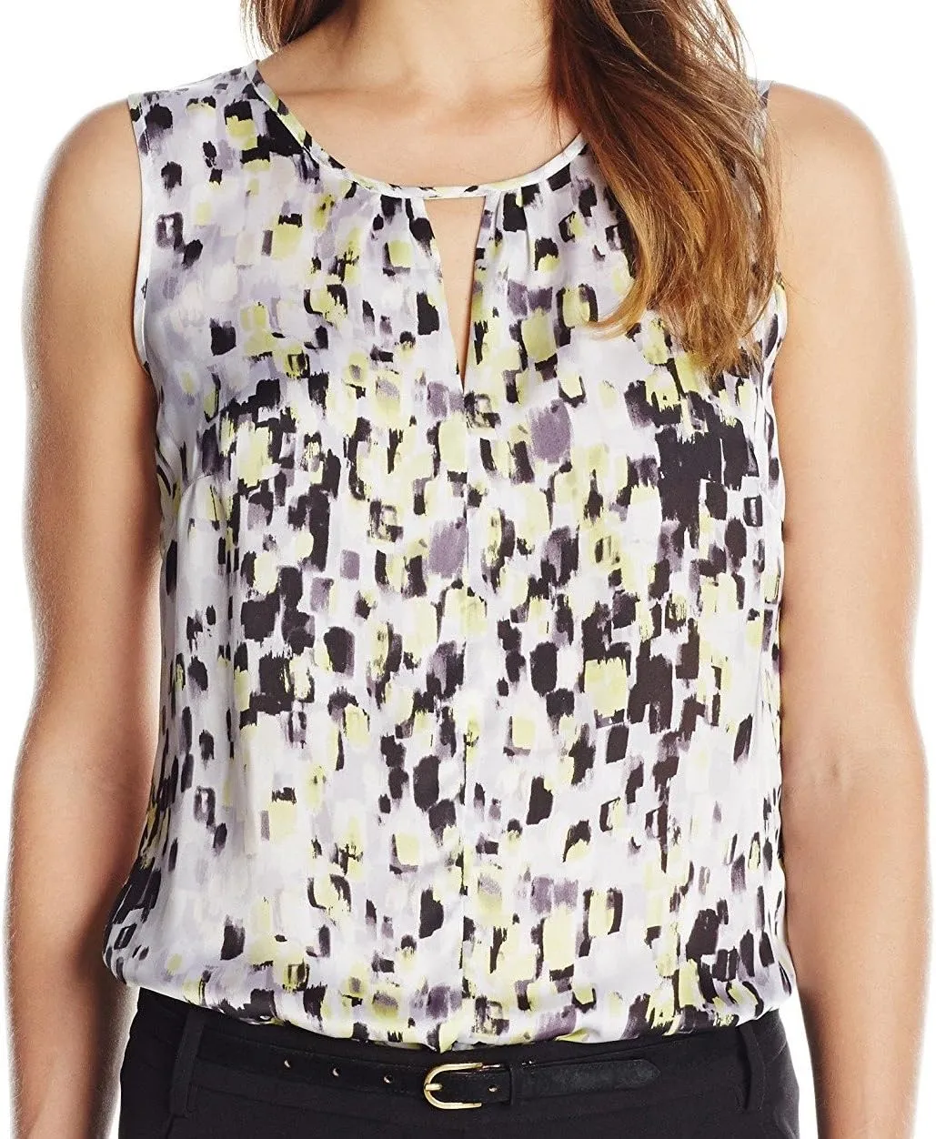Kasper Women's Petite Size Keyhole Smeared Strokes Print Cami
