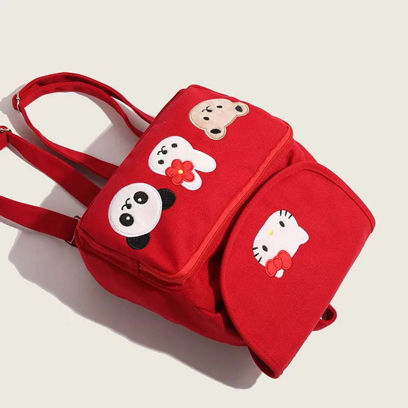 Kawaii Red Hello Kitty Canvas Backpack