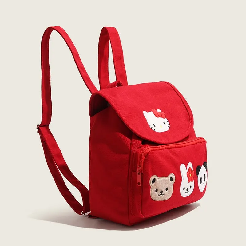 Kawaii Red Hello Kitty Canvas Backpack