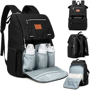 KeaBabies Baby Diaper Bag Backpack, Travel - Large Baby Bag for Mom and Dad, Waterproof, Multi-Function Girl Boy Diaper Backpack with Changing Pad, Durable Travel Essentials (Trendy Black)