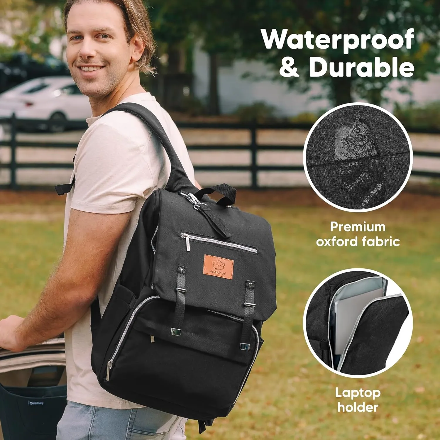 KeaBabies Baby Diaper Bag Backpack, Travel - Large Baby Bag for Mom and Dad, Waterproof, Multi-Function Girl Boy Diaper Backpack with Changing Pad, Durable Travel Essentials (Trendy Black)