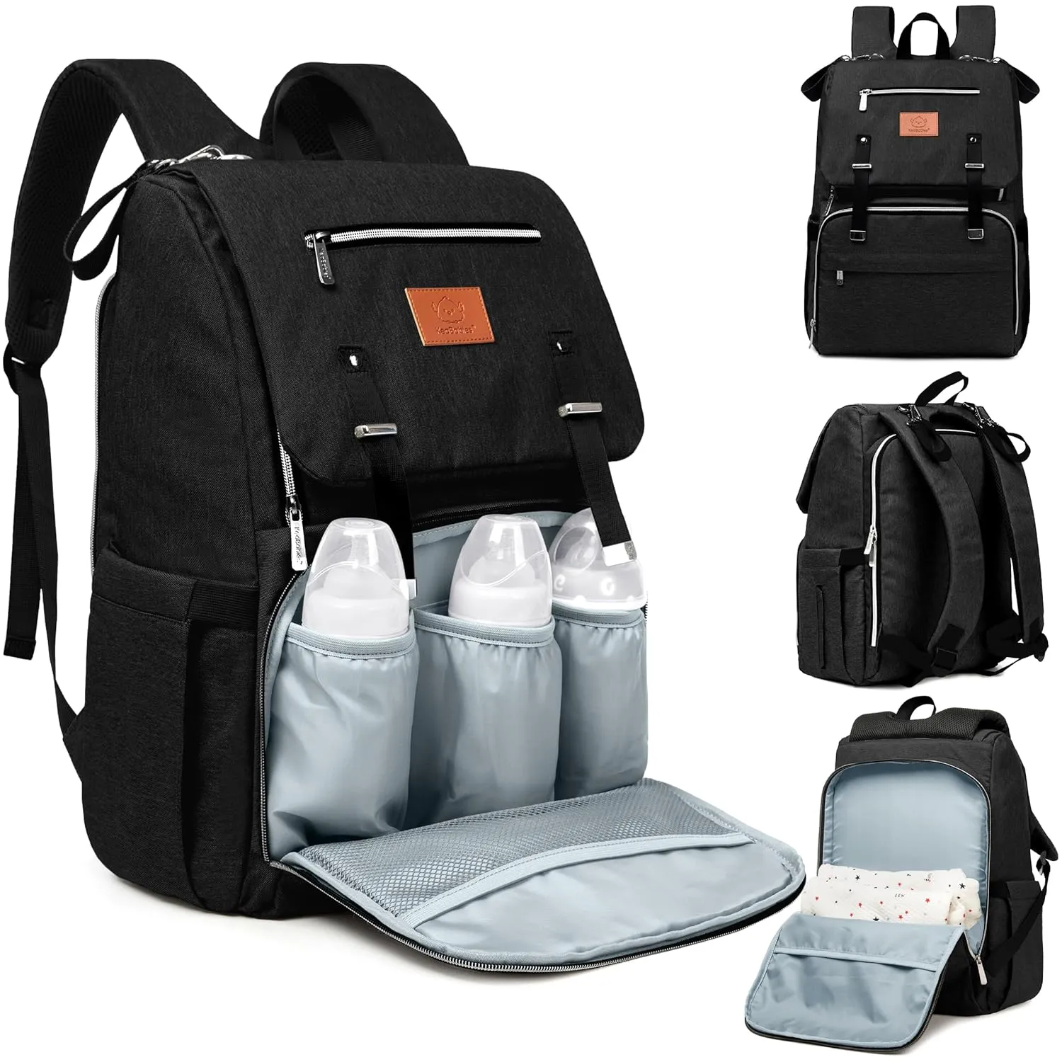 KeaBabies Baby Diaper Bag Backpack, Travel - Large Baby Bag for Mom and Dad, Waterproof, Multi-Function Girl Boy Diaper Backpack with Changing Pad, Durable Travel Essentials (Trendy Black)