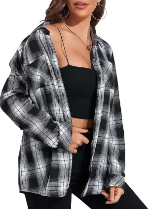 KevaMolly Plaid Flannel Shirts for Women Loose Fit Boyfriend Button Down Shirt Long Sleeve Casual Flannel Blouse Tops