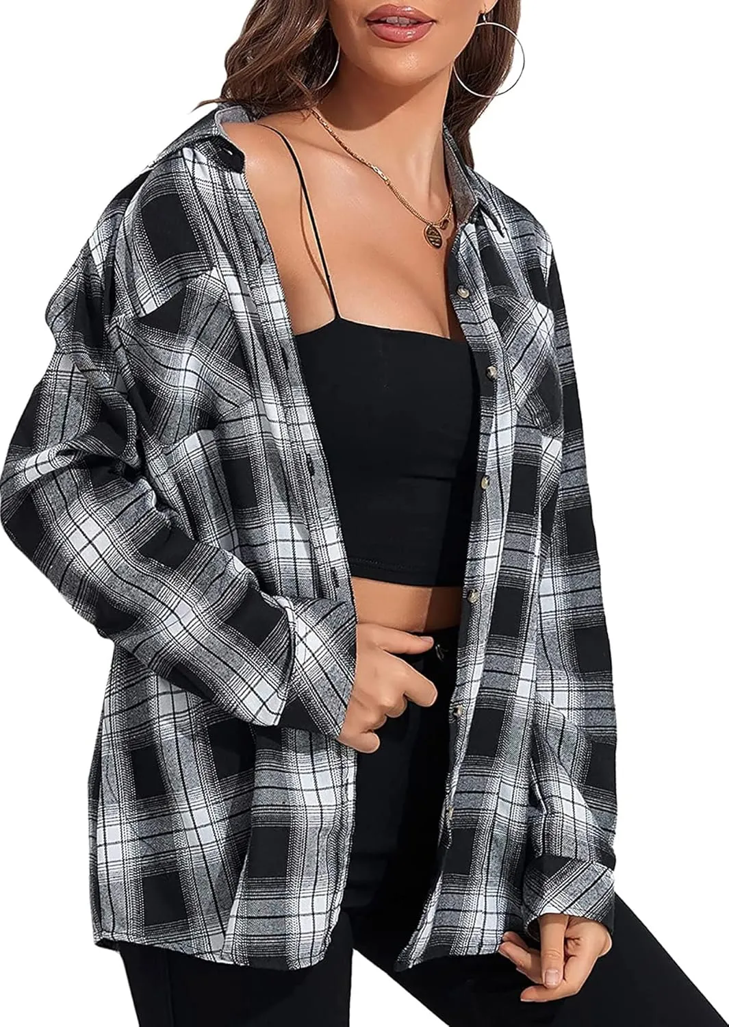 KevaMolly Plaid Flannel Shirts for Women Loose Fit Boyfriend Button Down Shirt Long Sleeve Casual Flannel Blouse Tops